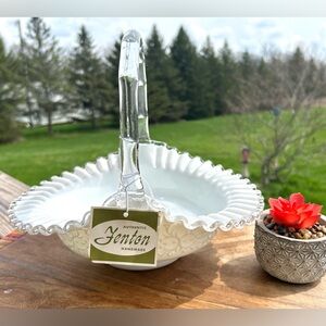 Vintage Fenton Silver Crest Style Milk Glass Ruffled Crimped Rim Lace